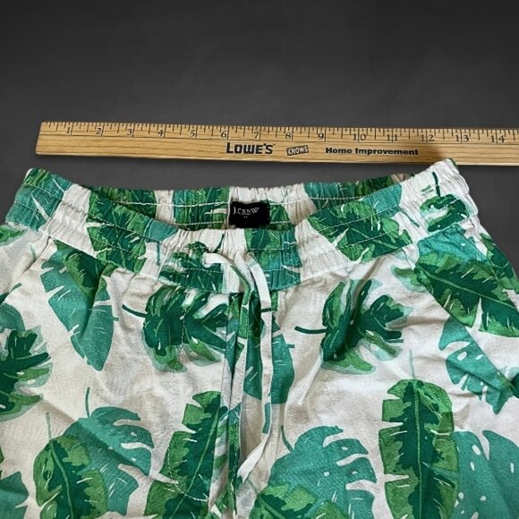 J.Crew Pants Linen Cotton Fabric Adjustable Drawstring Palm Print White/Green 0 - Picture 6 of 9